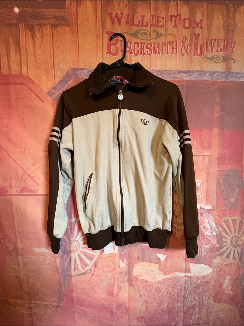 Vintage 80s Adidas Trefoil Brown Cream Track Jacket